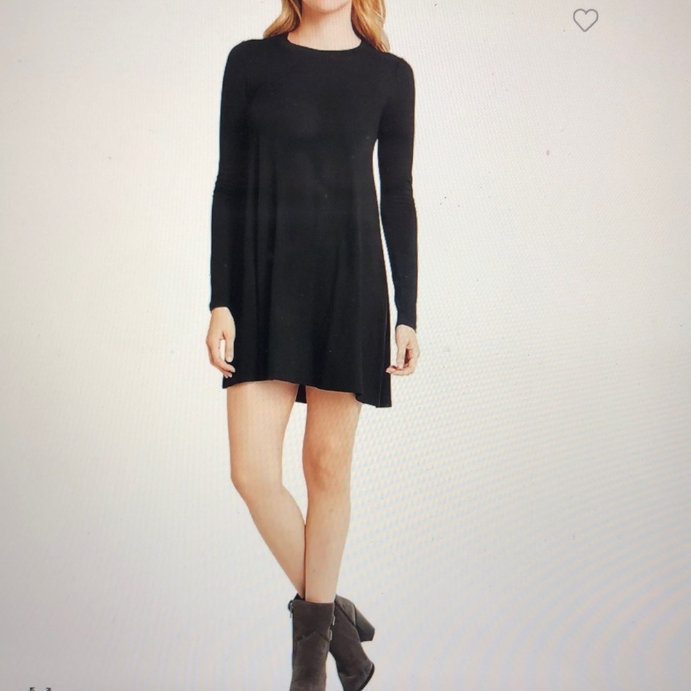 - BCBGeneration Black Pleated Ribbed Long Sleeve Dress